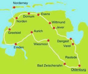 Cycle Tour in East Frisia - map