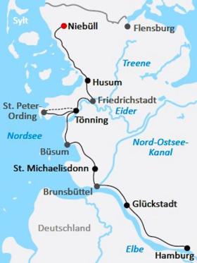 Nordsee-Radtour Niebüll-Hamburg - Karte