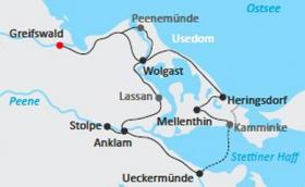 Cycle tour Usedom & Szczecin Lagoon - map